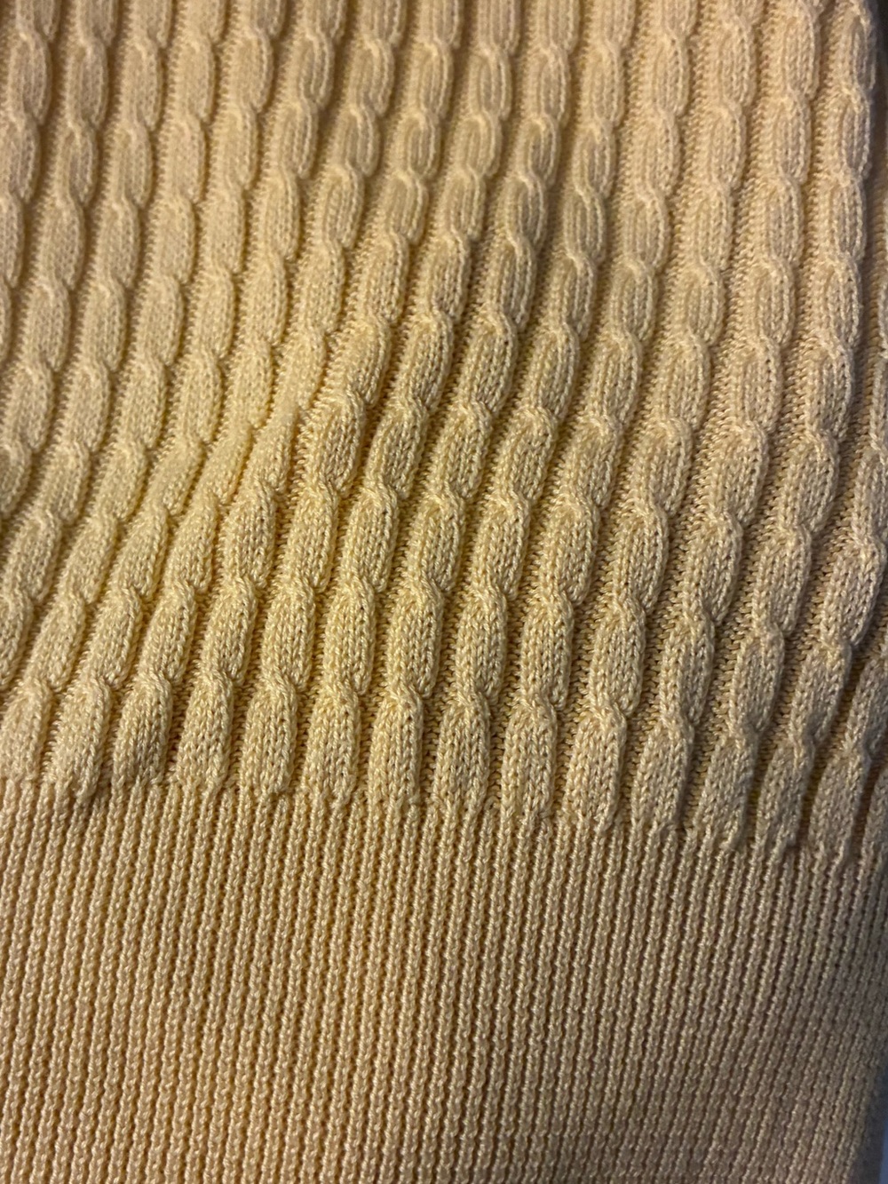 ALEX CANNON Butter Yellow Micro Cable Knit Sweater | Coastal Preppy Cotton M - Picture 8 of 9